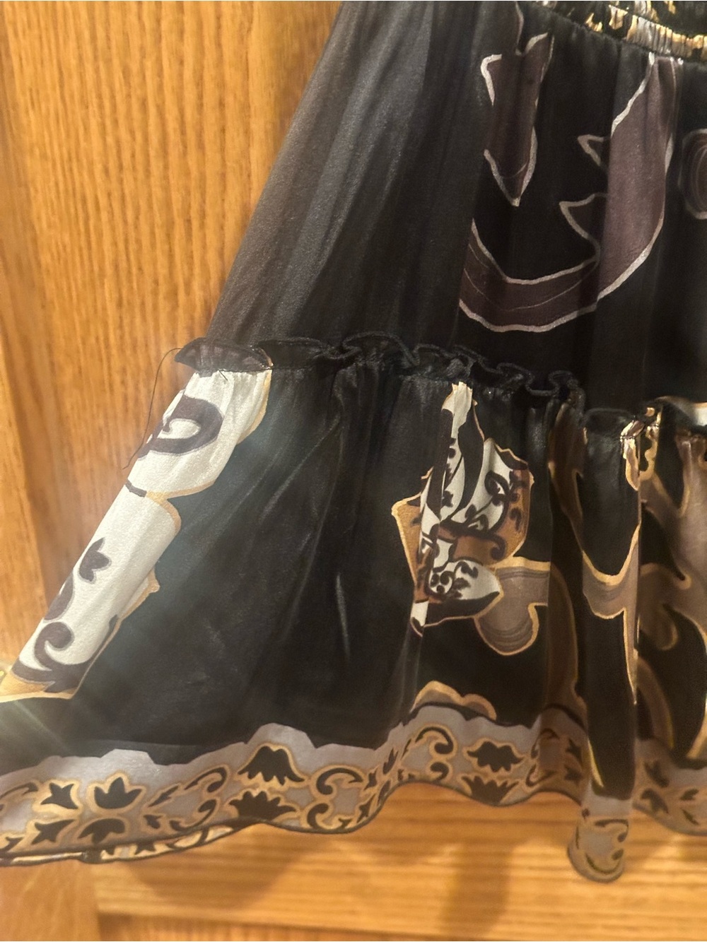 Hale Bob Black and Beige 100% Silk Floral Tie-Neck Tiered Mini Dress NWT XS - Picture 5 of 7